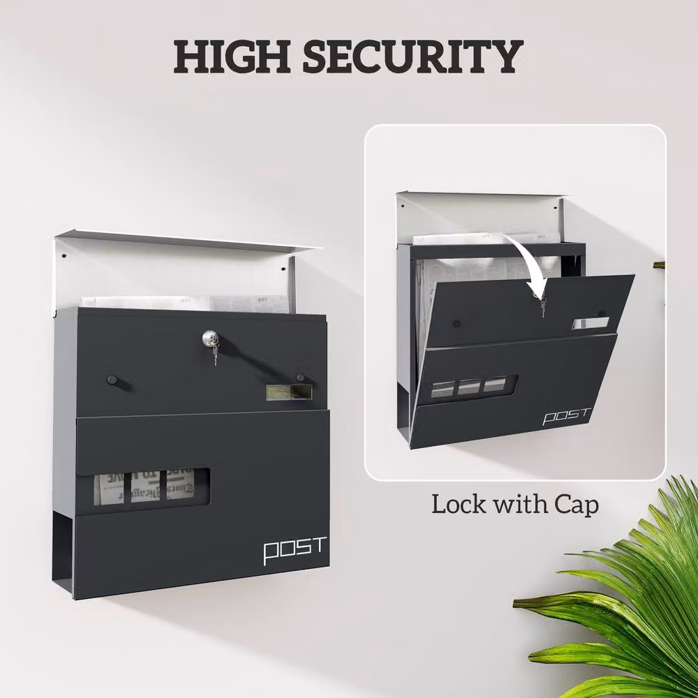 STILVORA Wall-Mounted Stainless Steel Lockable Letterbox with Viewing Window, Grey, W/D/H: 37.0 x 37.0 x 10.5 cm – 7