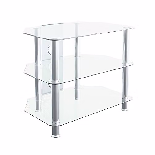 AVF Clear Glass Corner TV Stand, 60 cm, for TVs up to 32 Inch, Silver and Transparent