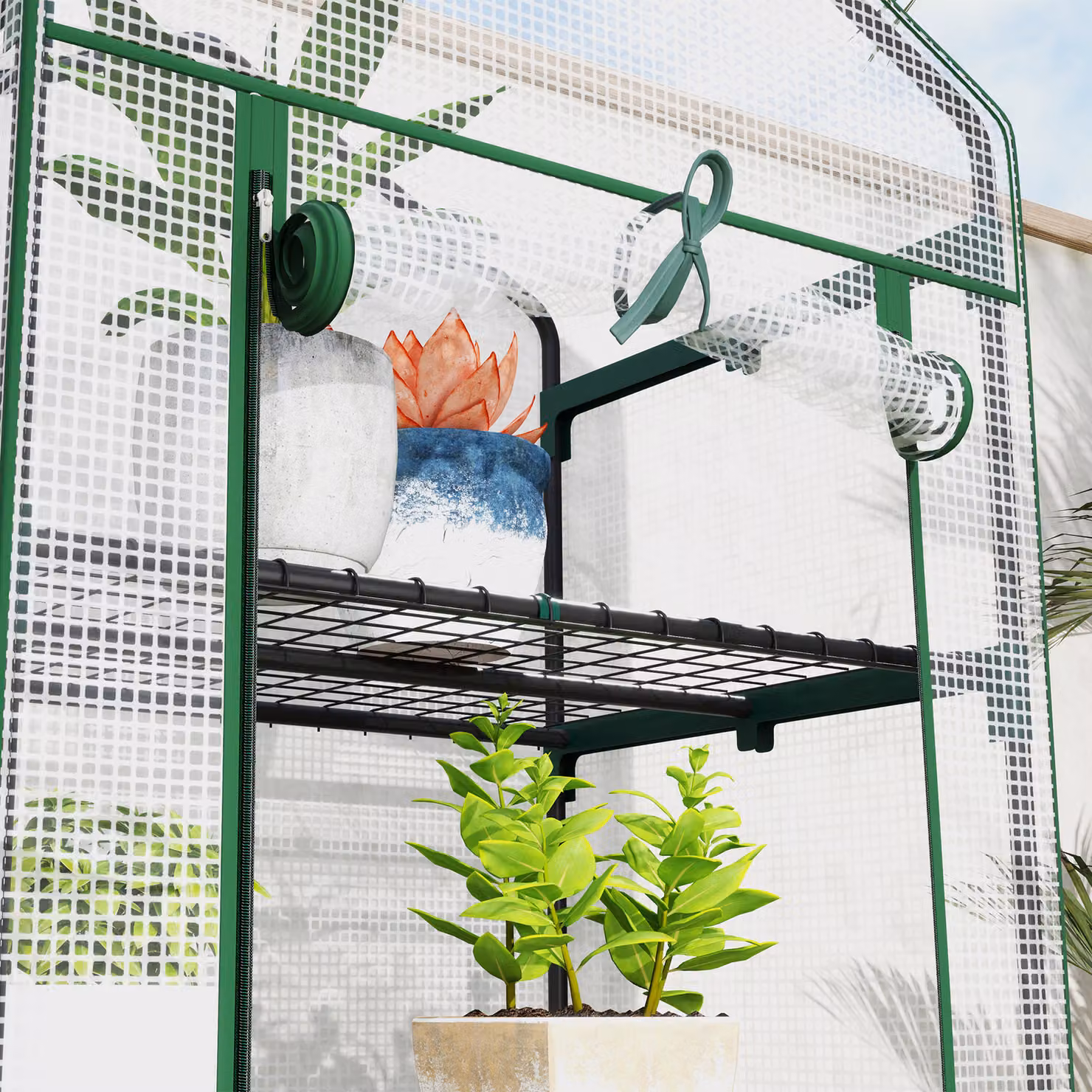 Outsunny Five Shelf Mini Freestanding Greenhouse with Roller Shelving in White, H: 193 cm, W: 69 cm, D: 60 cm – 5