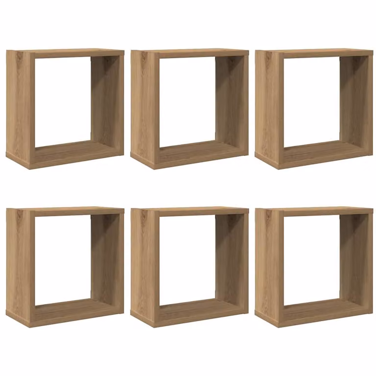 Berkfield Home Artisan Oak Wall Cube Shelves, 6 Piece Set in Brown, W/D/H: 30 x 15 x 30 cm