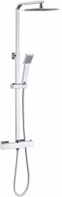 Kelvenix Square Thermostatic Mixer Shower Set in Silver and Chrome with Rigid Column