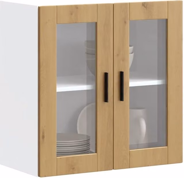 Berkfield Home Porto Artisan Oak Kitchen Wall Cabinet with Glass Doors in Brown