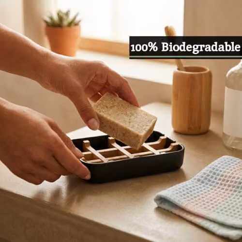 Orsina Modern Bamboo Soap Dish with Drainage and Removable Insert, Grey and Black, W: 13 cm, D: 9 cm, H: 3 cm – 5