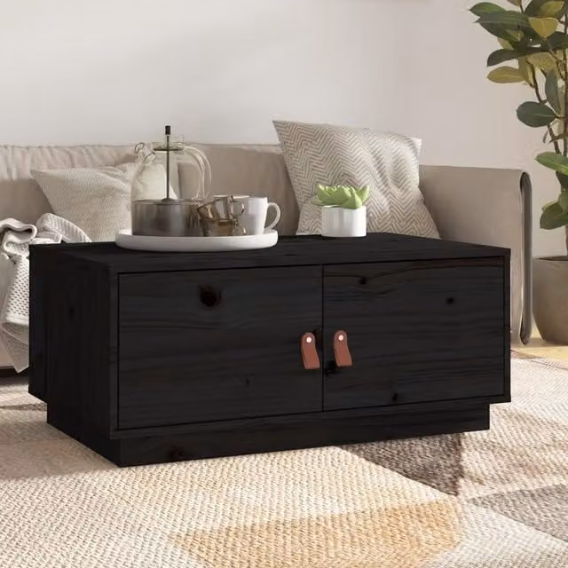Berkfield Home Black Rustic Solid Wood Pine Coffee Table W/D/H: 80 x 50 x 35 cm