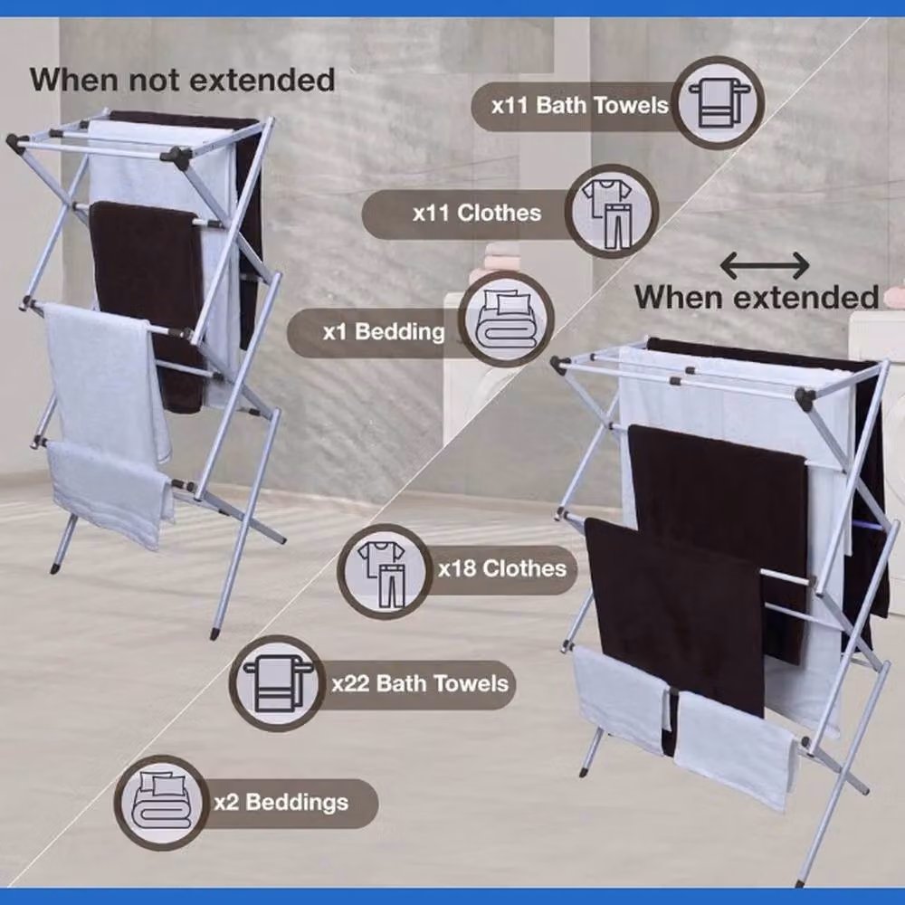 NESTLUNE 3 Tier Extendable Compact Clothes Airer in Grey, 7.5m Drying Capacity, W: 100 cm, D: 15 cm – 2