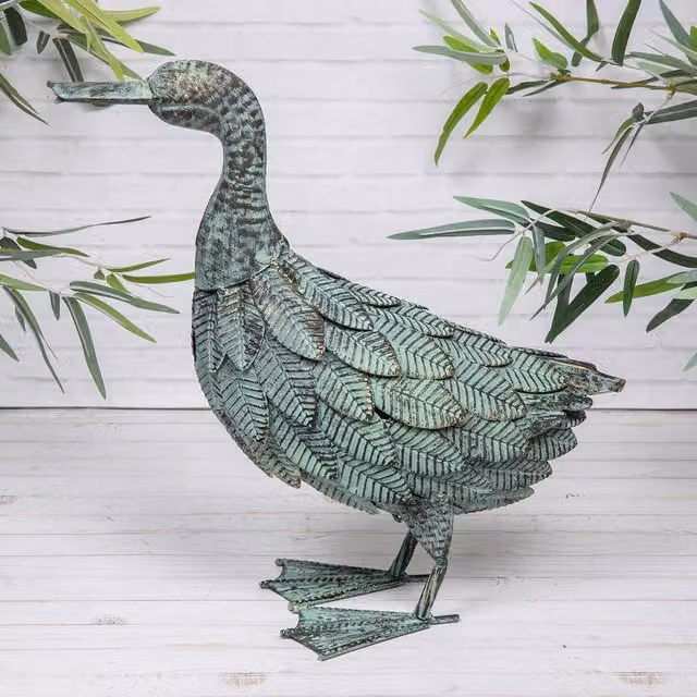 Annibells Large Vintage Verdigris Metal Duck Garden Ornament in Green