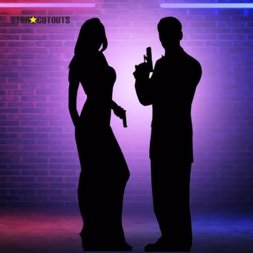 Star Cutouts SC007 Secret Agent Male and Female Double Silhouette Cardboard Cutouts, Black, Height: 172 cm – 2
