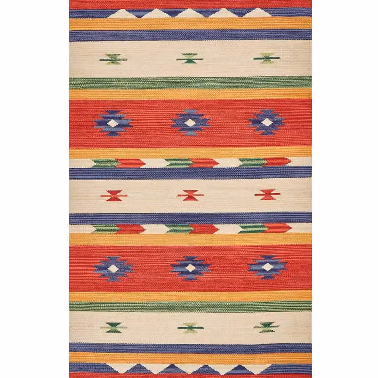 Wyld and Coco Klim Multicolour Cotton Kilim Rug with Fringes, W: 80 cm, L: 150 cm