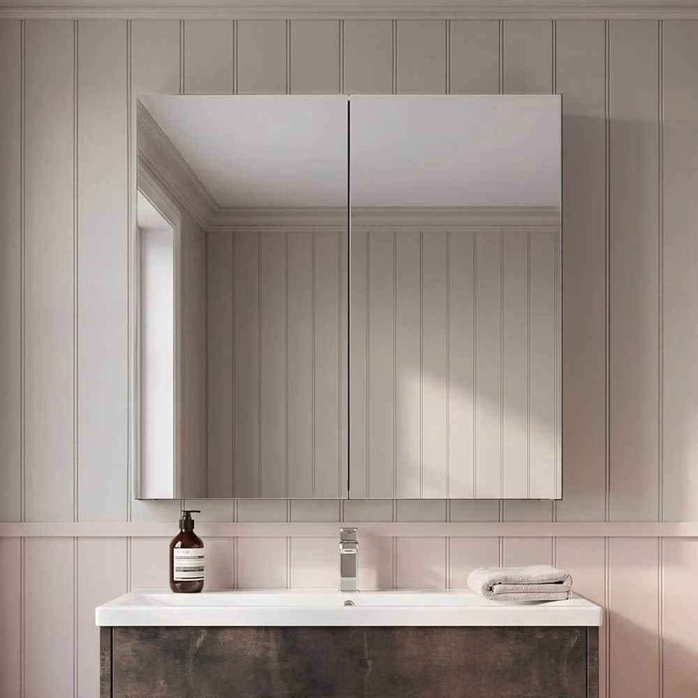 Balterley Matt Black 50/50 Split Mirrored Bathroom Cabinet with Soft Close Hinged Doors, W: 80 cm – 2