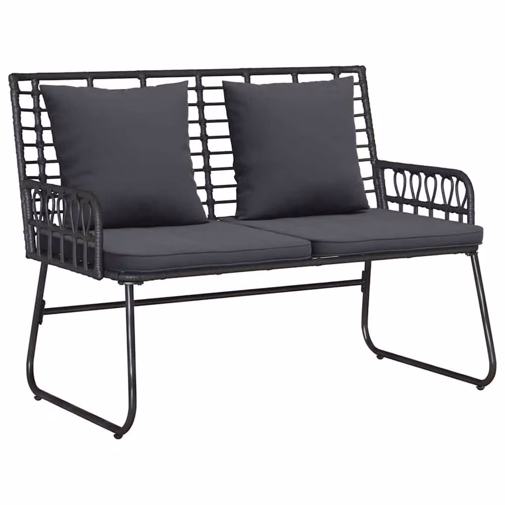 Berkfield Home 3 Piece Poly Rattan and Steel Garden Dining Set with Pillows in Matt Black – 3