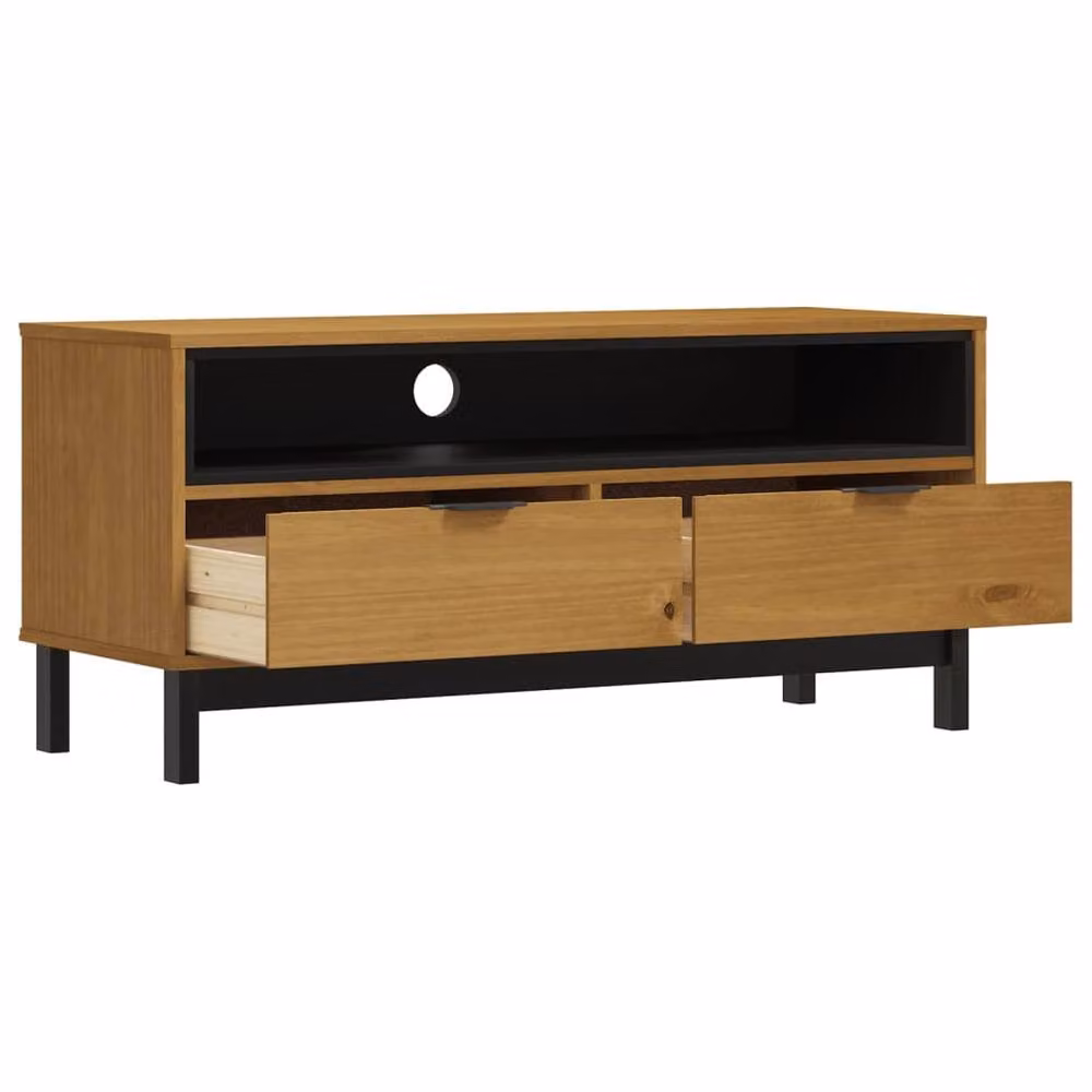 Berkfield Home FLAM Rustic Solid Wood Pine TV Cabinet in Brown W/D/H: 110 x 40 x 50 cm – 4