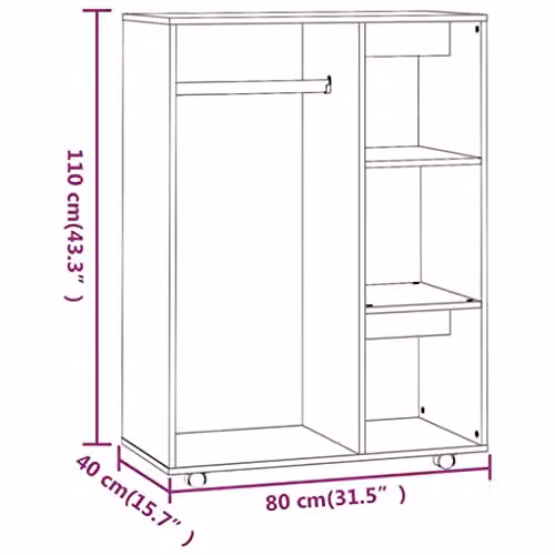vidaXL Modern Oak Wardrobe in Brown with Hinged Doors and Internal Shelves, W/D/H: 80 x 40 x 110 cm – 3