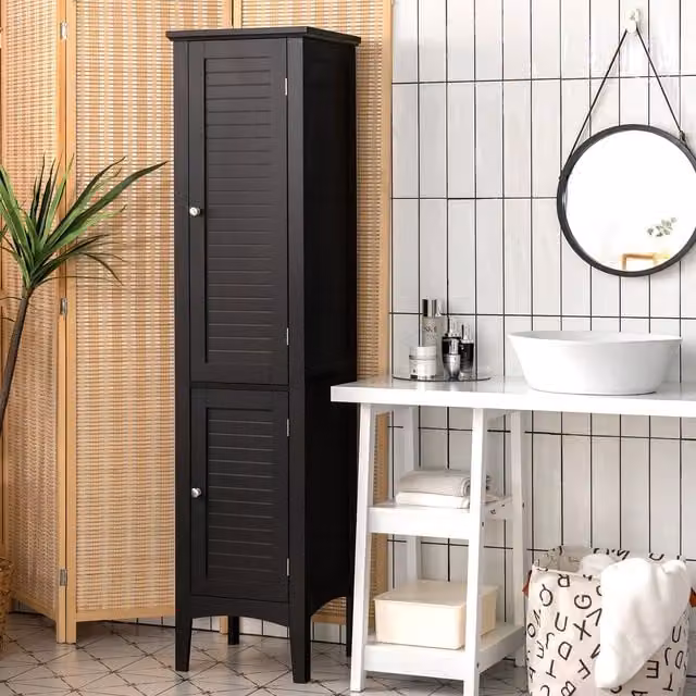Costway 5-Tier Tall Narrow Bathroom Storage Cabinet in Black