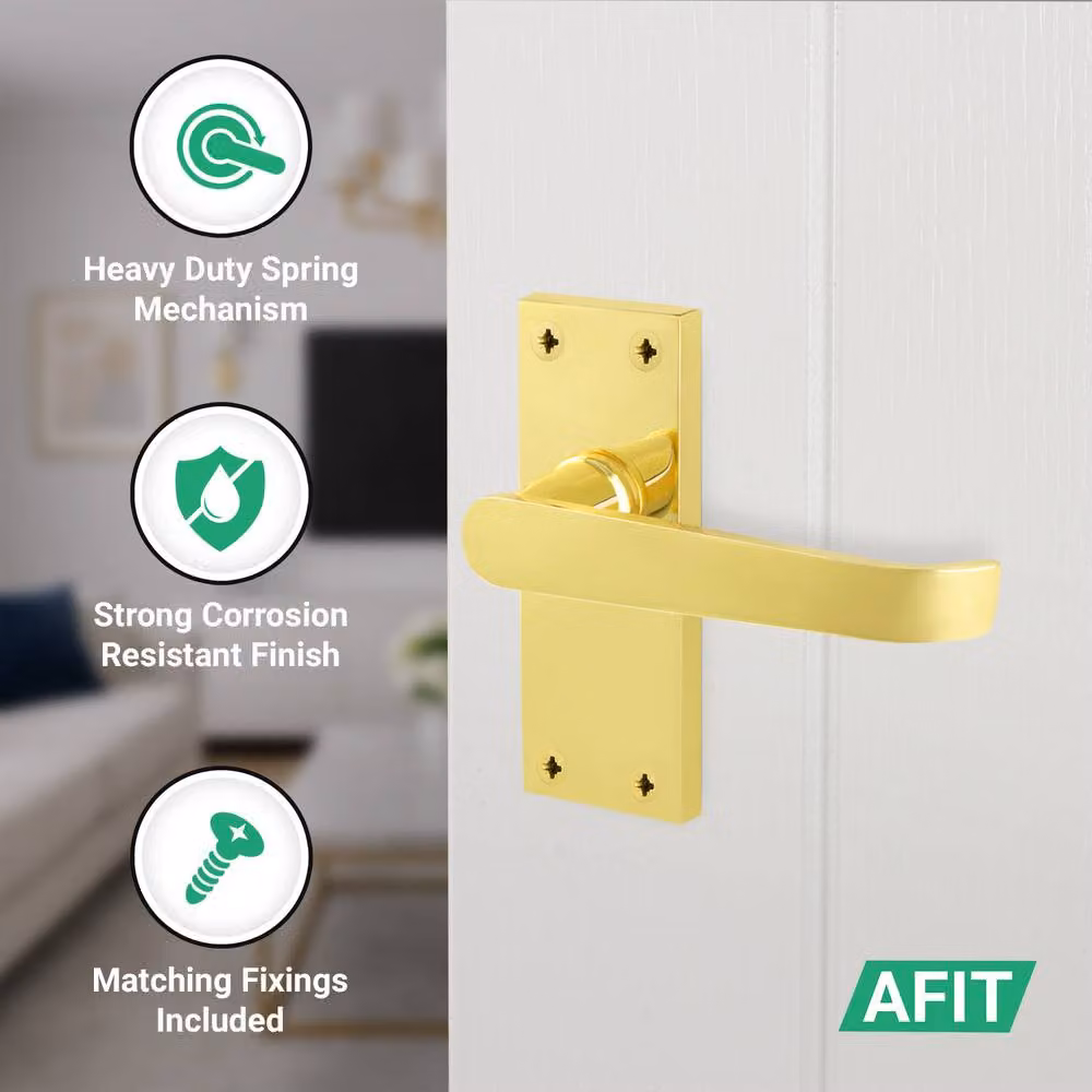AFIT Polished Brass Door Handles with Latch, 4 Pairs in Gold – 2
