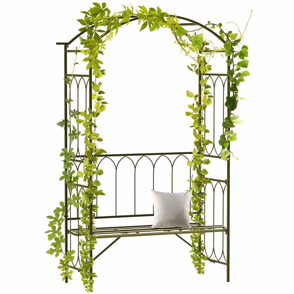 OUTSUNNY Metal Garden Arbour Bench and Plant Climbing Support Trellis in Black – 2