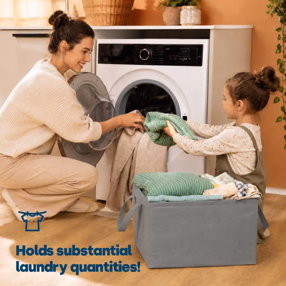 LIVIVO Collapsible Fabric Laundry Storage Bags with Handles, 2 Pack, Grey – 3