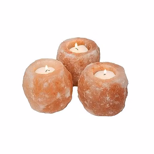 The Source Wholesale Handmade Natural Himalayan Pink Salt Tealight Holder Trio Set in Pink and Orange – 1
