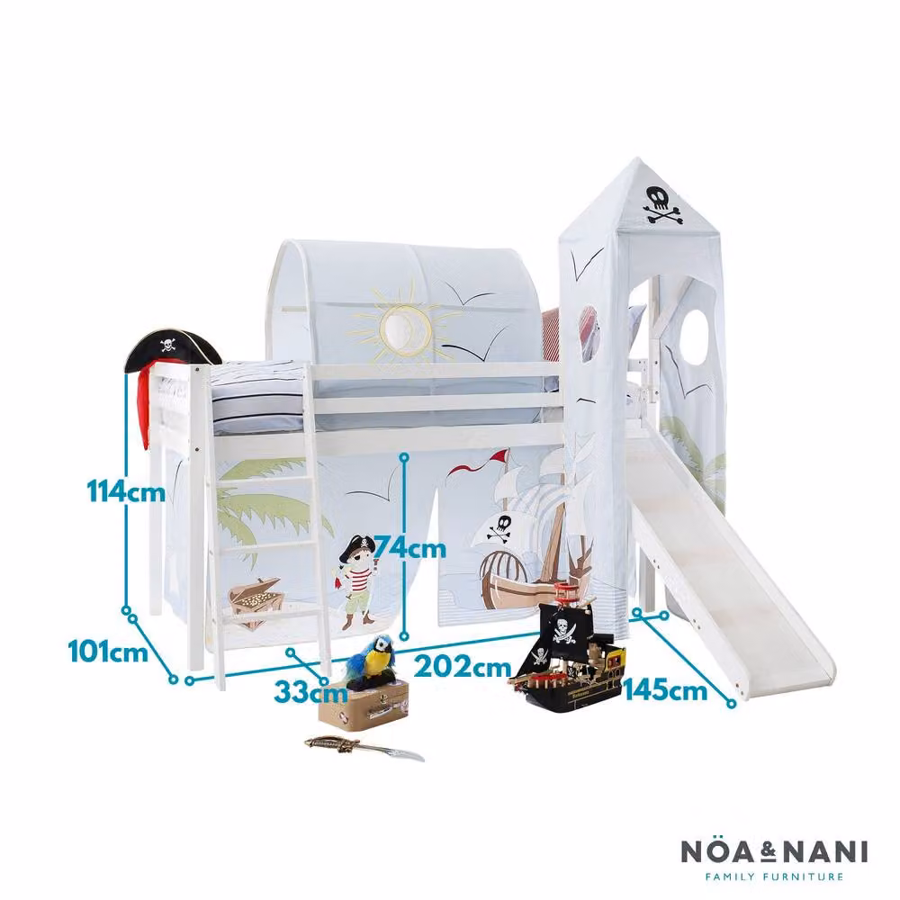 Nöa and Nani Moro Cabin Midsleeper Bed with Slide and Pirate Pete Package, White, Single Size – 2