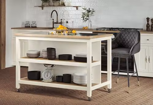 Baumhaus Kitchen Island with Breakfast Bar in Cream and Oak Finish, W/D/H: 130 x 90 x 90 cm – 2