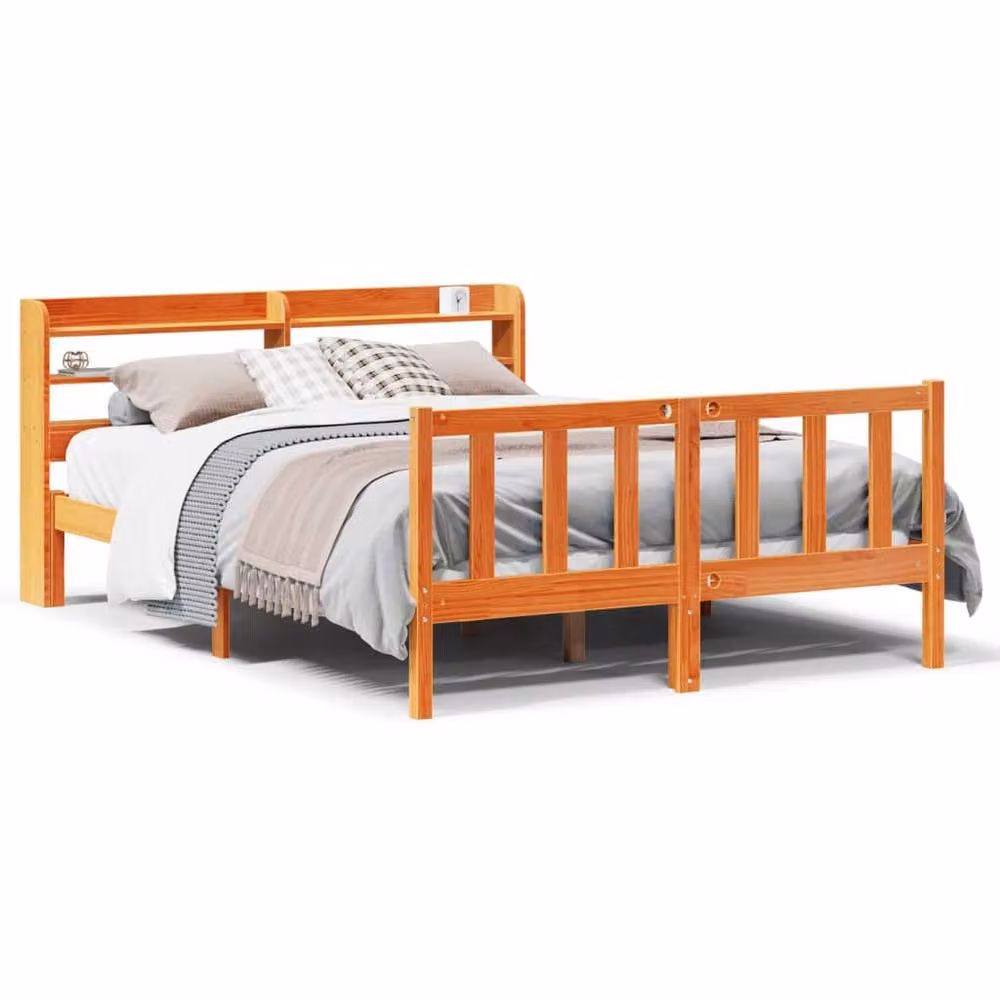 Berkfield Home King Size Bed Frame with Headboard and Side Compartments in Wax Brown Solid Pine Wood, W/D/H: 150 x 200 cm – 2
