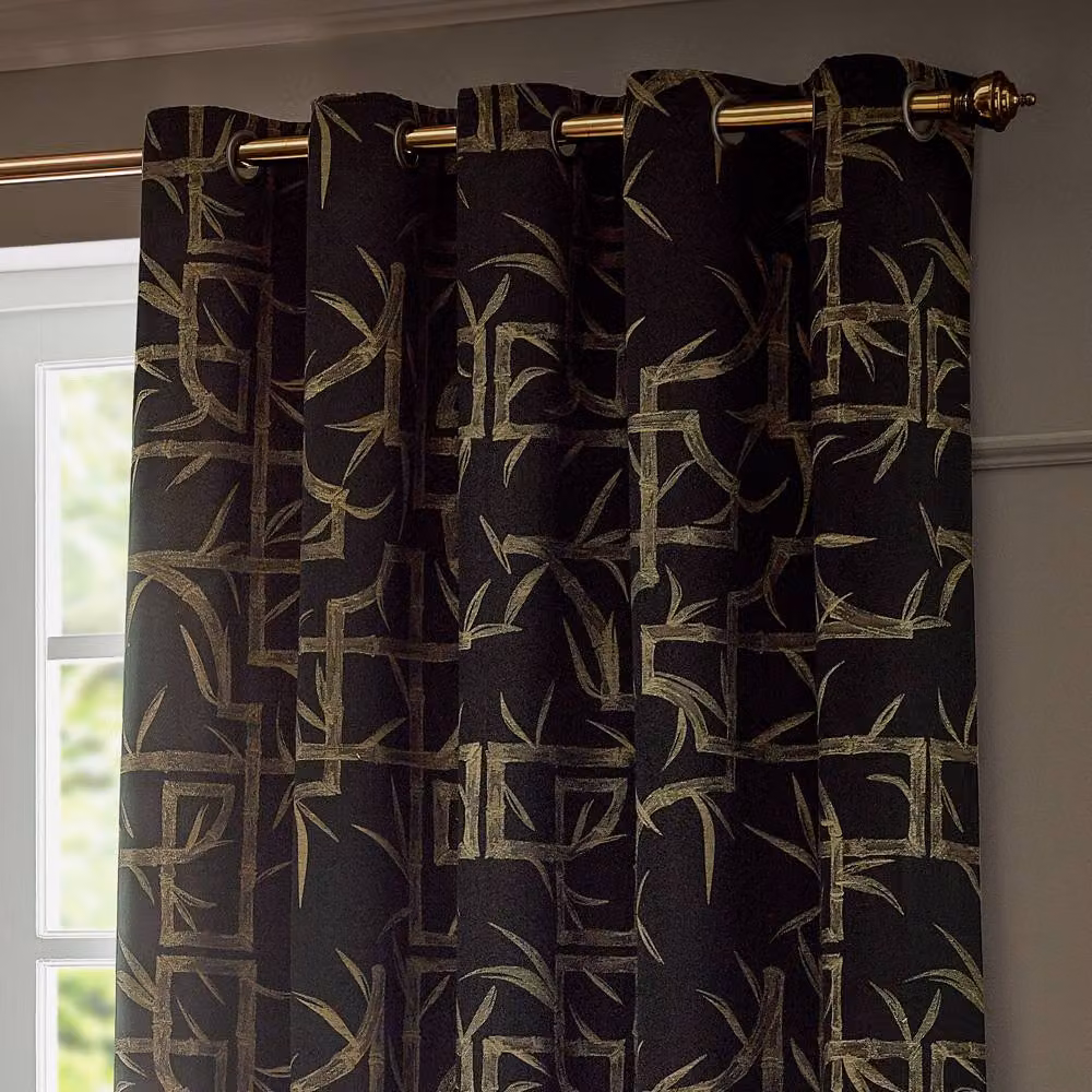 Paoletti Bamboo Black Jacquard Eyelet Curtain Pair, Width: 229 cm, Drop: 137 cm – 2