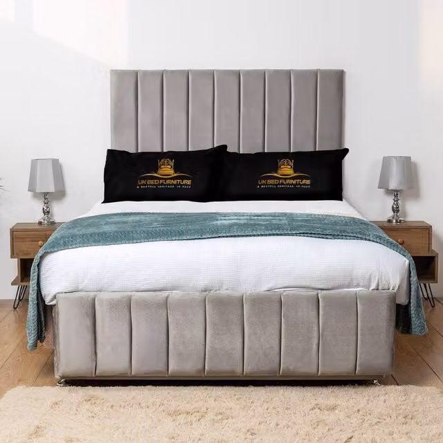 UK Bed Furniture Falcon Divan Bed Base with 26 Inch Headboard in Silver, Single, W/D/H: 90 x 190 cm