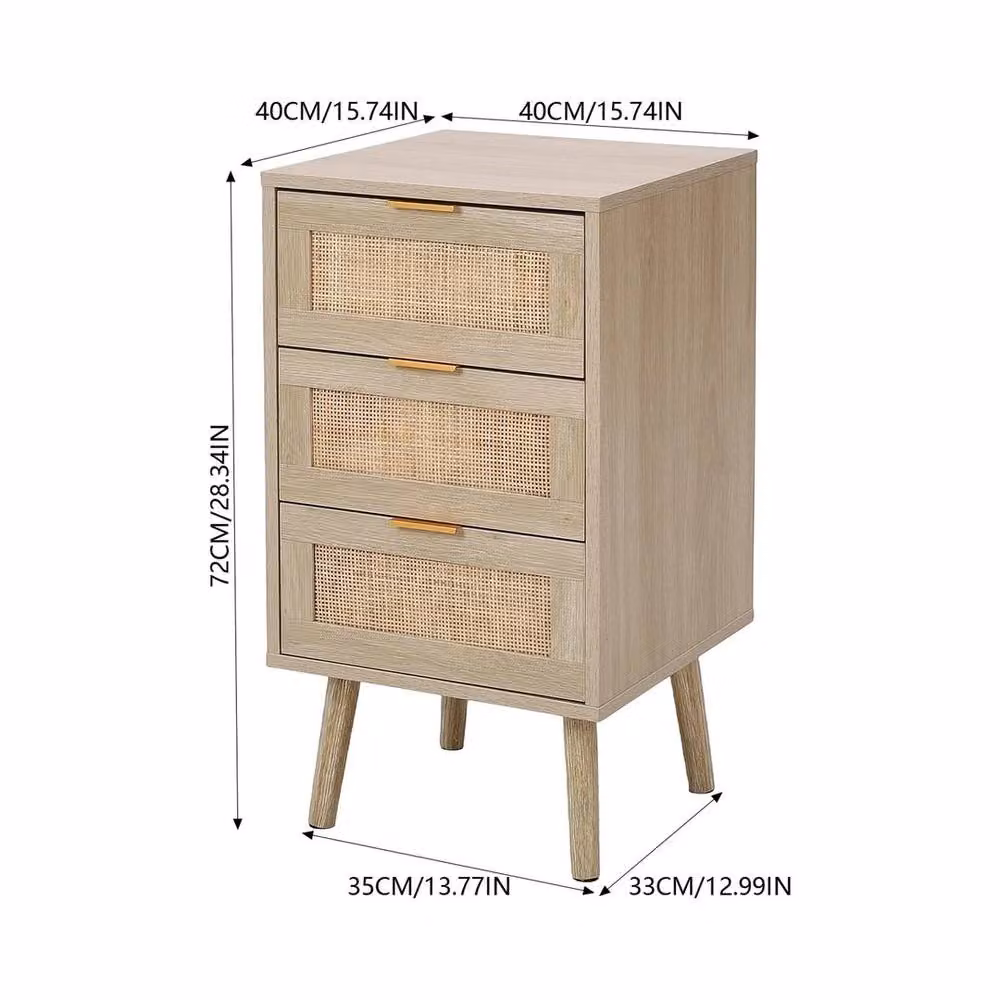KORVIXA Set of 3 Rattan Bedside Tables in Natural Brown and Beige – 2