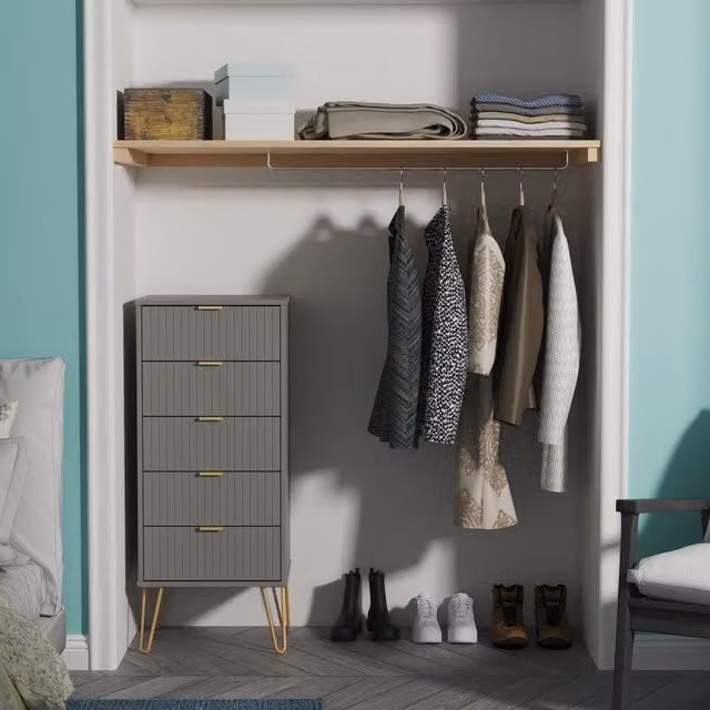 2 U Bexley 5 Drawer Tallboy in Dark Grey with Gold Metal Accents – 1