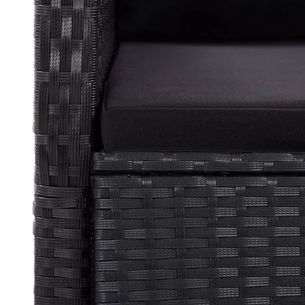 Berkfield Home 7 Piece Black Poly Rattan Garden Dining Set with Glass Table and Cushions – 2