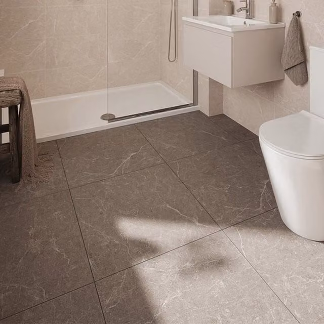 Johnson Tiles Dakota Matt Rectified Porcelain Stoneware Floor and Wall Tile Sample in Basalt Grey and Brown Stone Look