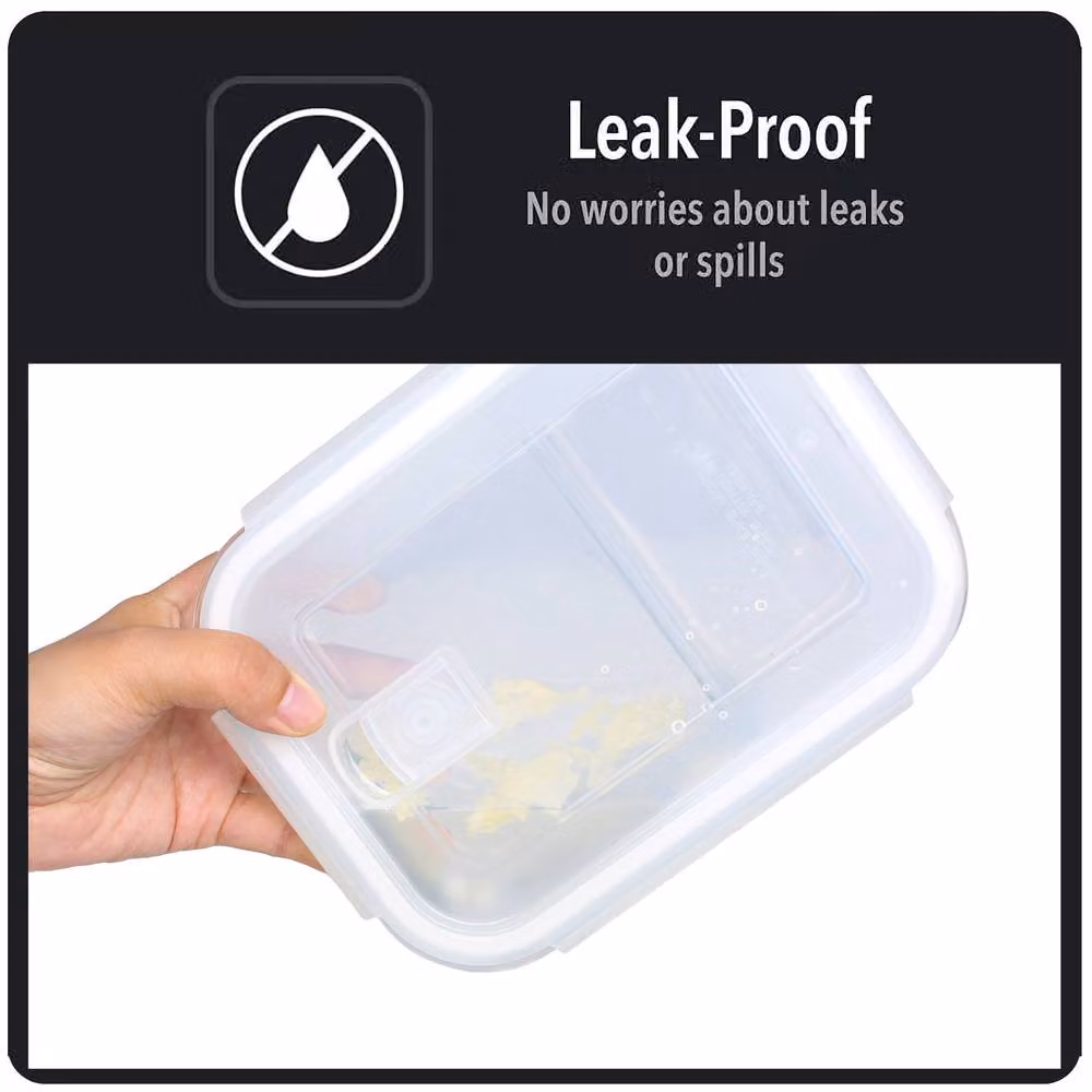 Simpa 5 Pack Meal Prep Glass Food Storage Containers with Dividers and Leakproof Airtight Lids, 1020ml, Transparent – 7
