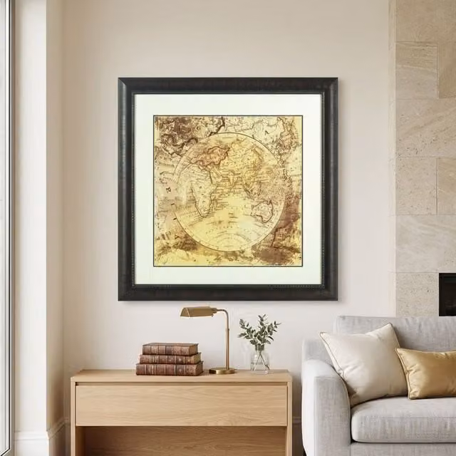 Orsina Vintage Map Framed Wall Art in Black, Gold and Multicolour – 1