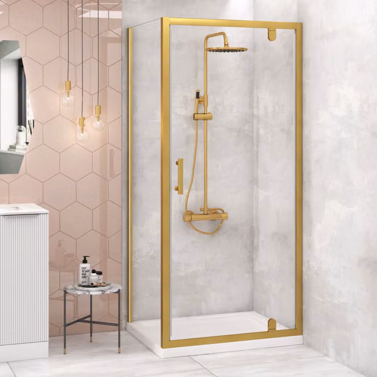 Royal Bathrooms Venice Rectangular Pivot Door Shower Enclosure in Gold with 6mm Glass, W: 70 cm, D: 90 cm