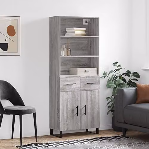 vidaXL Modern Grey Sonoma Highboard with Hinged Doors and Internal Shelves, W/D/H: 69.5 x 34 x 180 cm – 2