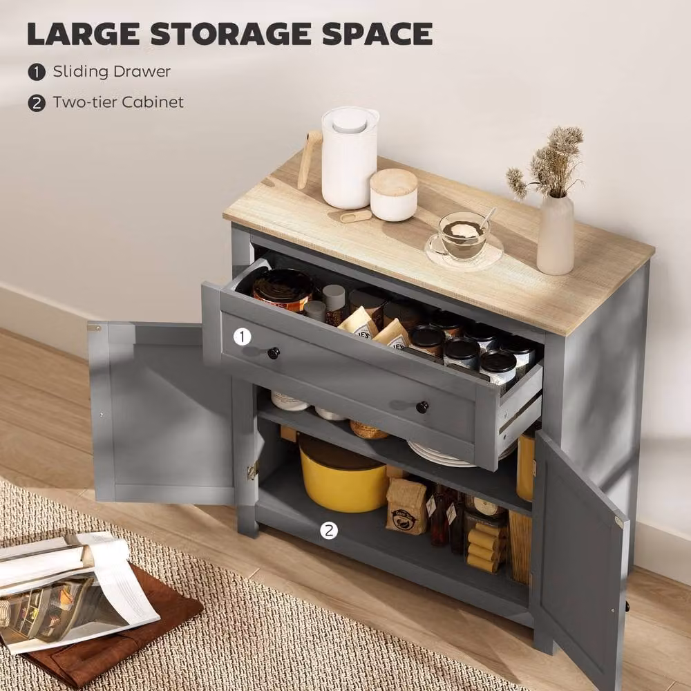 Wyld Haus Venisa Modern Grey and Oak Sideboard with Drawer and Double Doors – 4