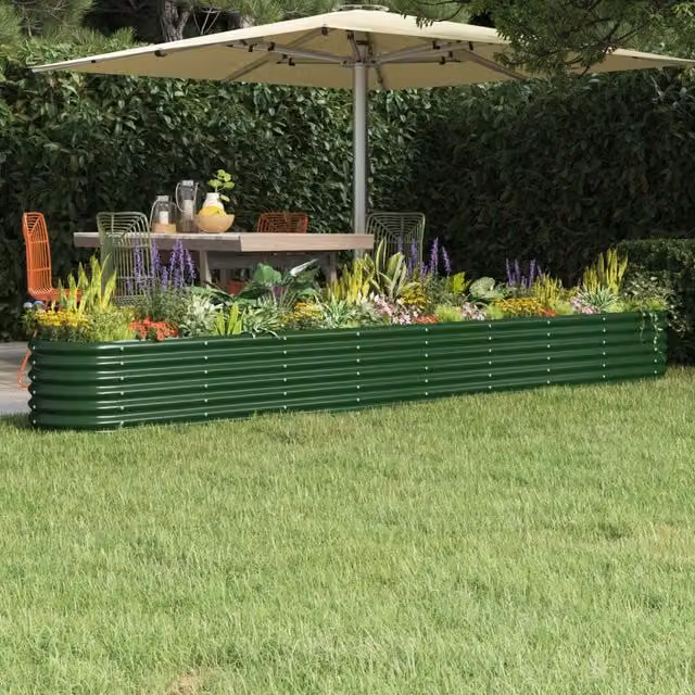 Berkfield Home Garden Raised Bed in Green Powder-coated Steel, W/D/H: 332 x 40 x 36 cm – 1