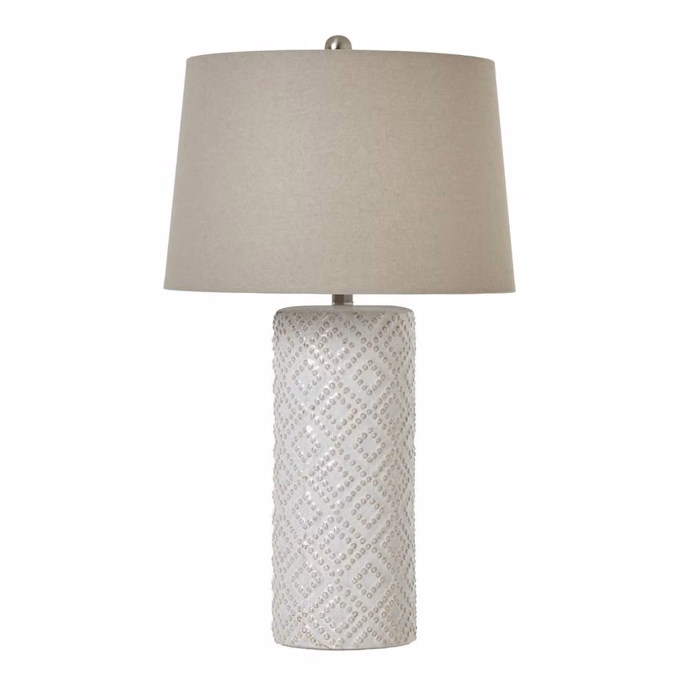 Wyld Haus Lautrec White Geometric Dots Ceramic Table Lamp with Beige Fabric Shade – 2