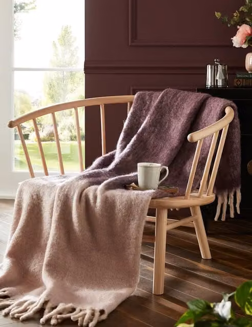 Laura Ashley Home Bronwen Woven Wool Mix Throw with Fringes in Purple