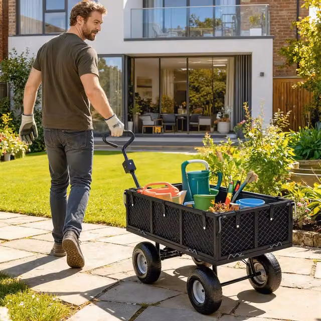 OUTSUNNY Garden Cart with Removable Liner and Quick-Release Sides, Black – 1
