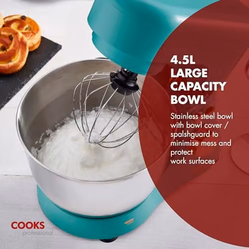 Cooks Professional Stand Mixer 1000W with 8 Speeds, Pulse Function and 4.5L Stainless Steel Mixing Bowl in Petrol – 7