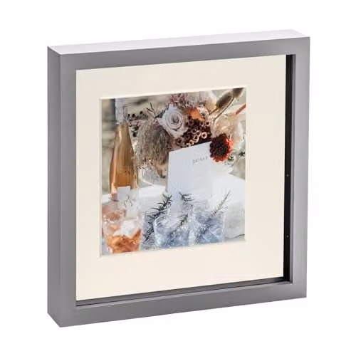 Nicola Spring Square 3D Shadow Box Photo Frame in Grey with White Mount – 1
