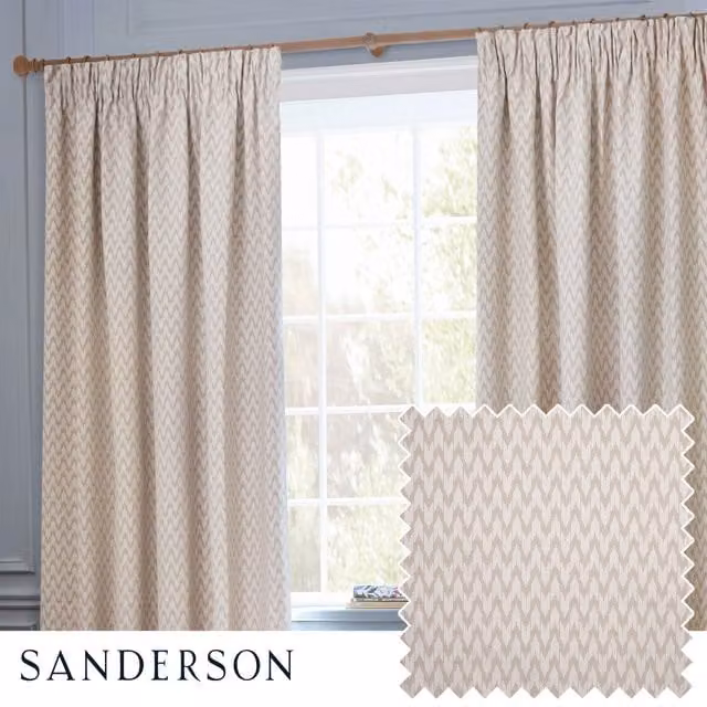 Sanderson Hutton Jacquard Room Darkening Pencil Pleat Curtains in Beige, Width: 168 cm, Drop: 229 cm – 1