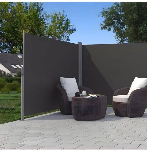 Living and Home Double Retractable Side Awning in Grey, Waterproof UV-Resistant Privacy Screen for Garden, Terrace and Balcony, W/H: 599.44 x 180.34 cm