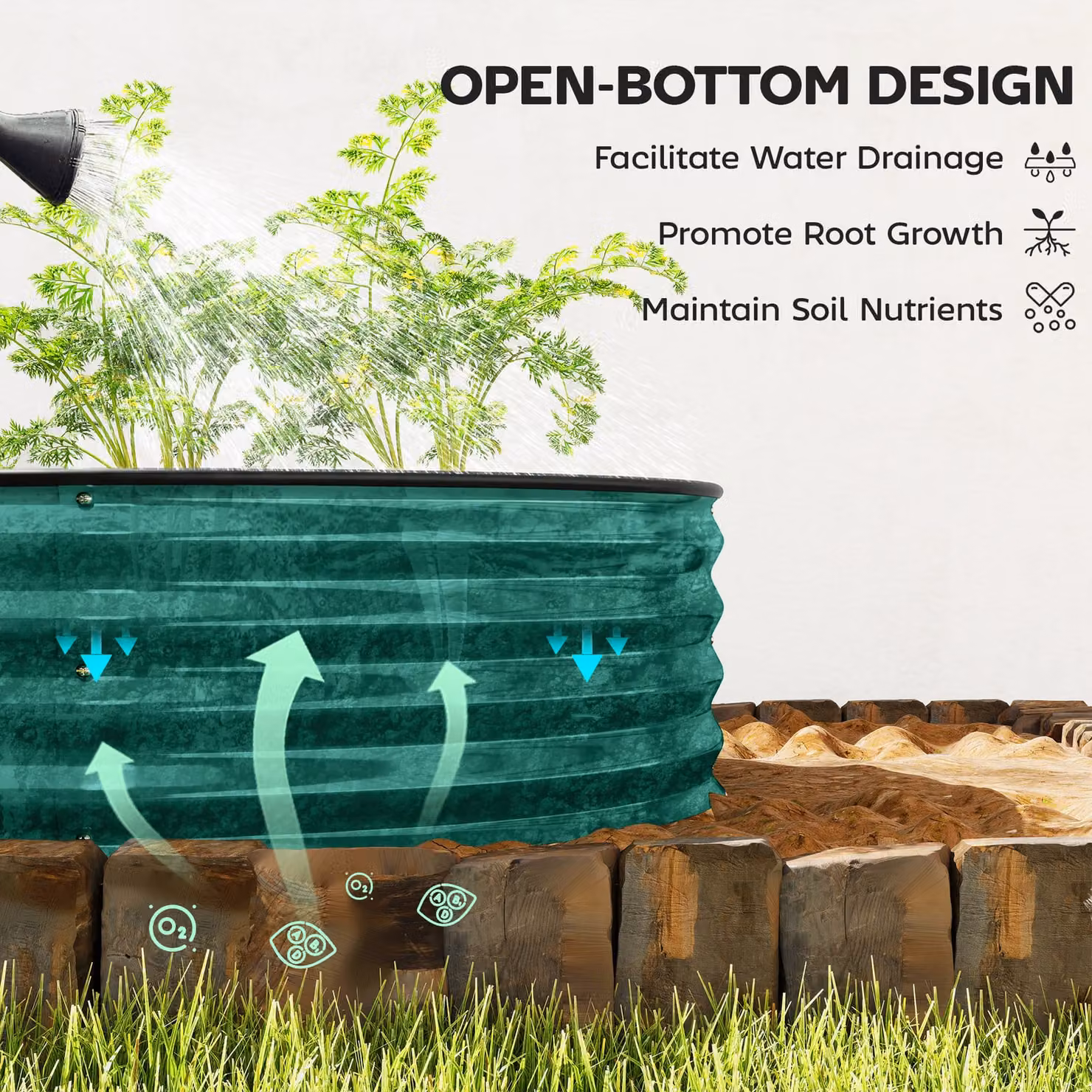 Outsunny Galvanised Steel Raised Garden Bed with Safety Edging in Green, W/D/H: 90 x 90 x 30 cm – 5