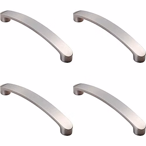 Loops 4 Pack Flat Fronted Bow Pull Handles in Brushed Silver, 140 x 12 mm with 128 mm Fixing Centres