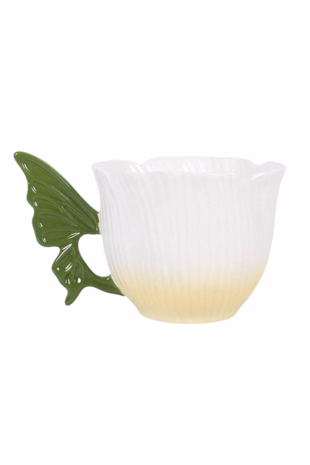 KDMD Flower Fairy Wing Ceramic Teacup in White and Green with Floral Design – 2