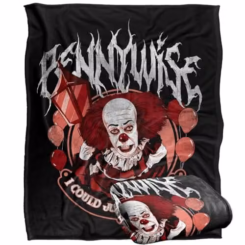 Warner Bros. It Pennywise Super Soft Fleece Throw Blanket, Multicolour, W: 152.4 cm, D: 127 cm
