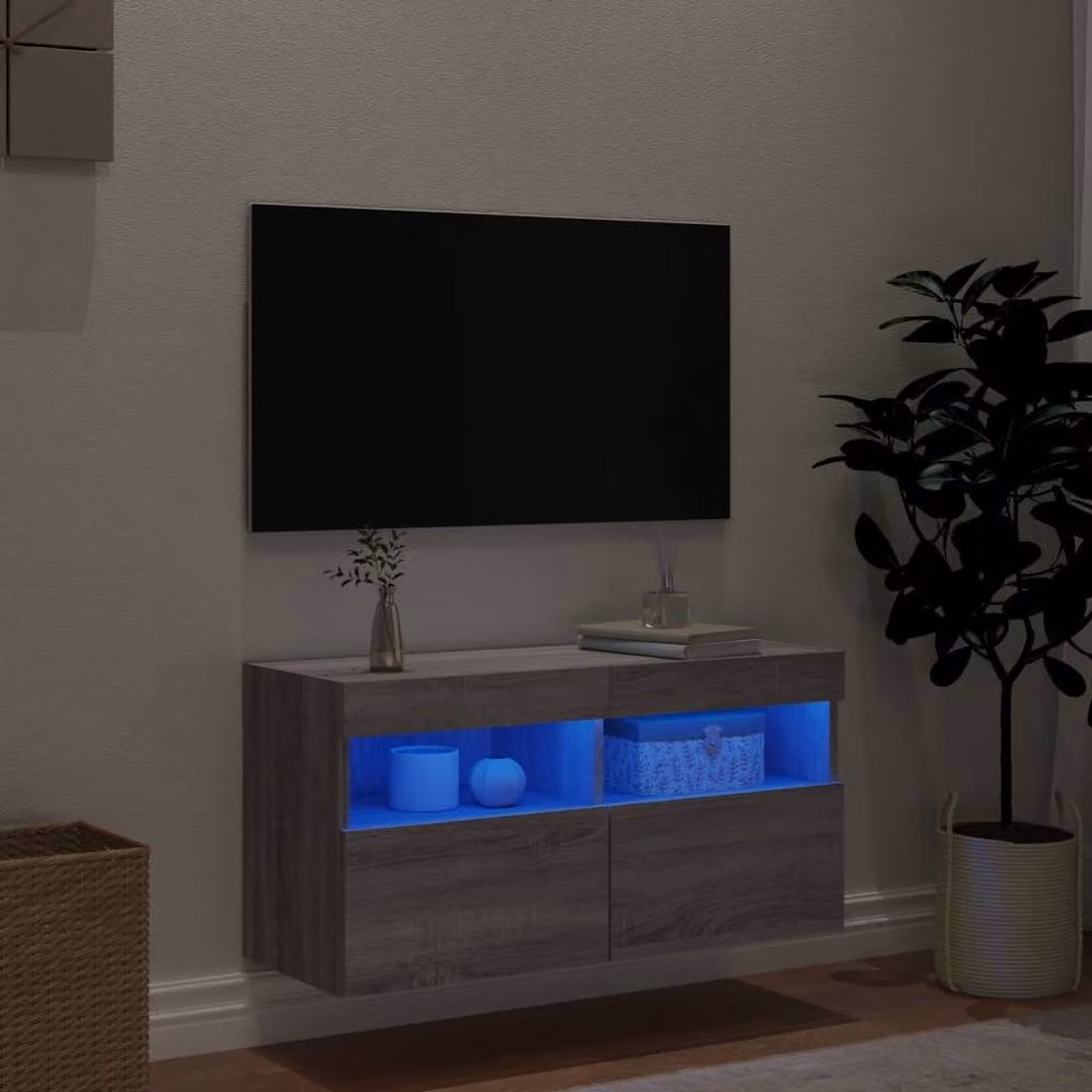 Berkfield Home TV Wall Cabinet with LED Lights in Grey Sonoma, W/D/H: 80 x 30 x 40 cm – 4