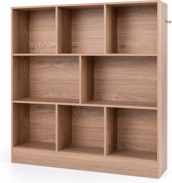 COSTWAY 3-Tier Freestanding Cube Storage Organiser with Back Panel, Brown