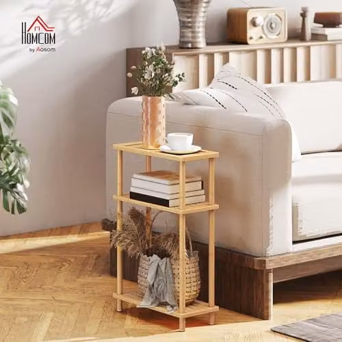 HOMCOM 3-Tier Bamboo Side Table in Brown with Natural Wood Finish and Scandinavian Style, W/D/H: 40 x 40 x 61 cm